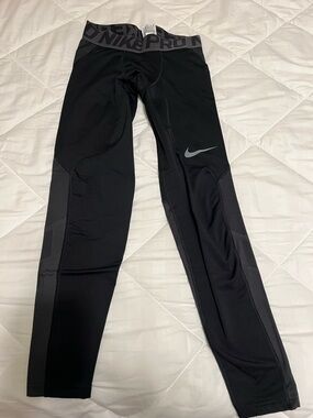 Nike Black Leggings with Gray Swoosh and Waistband